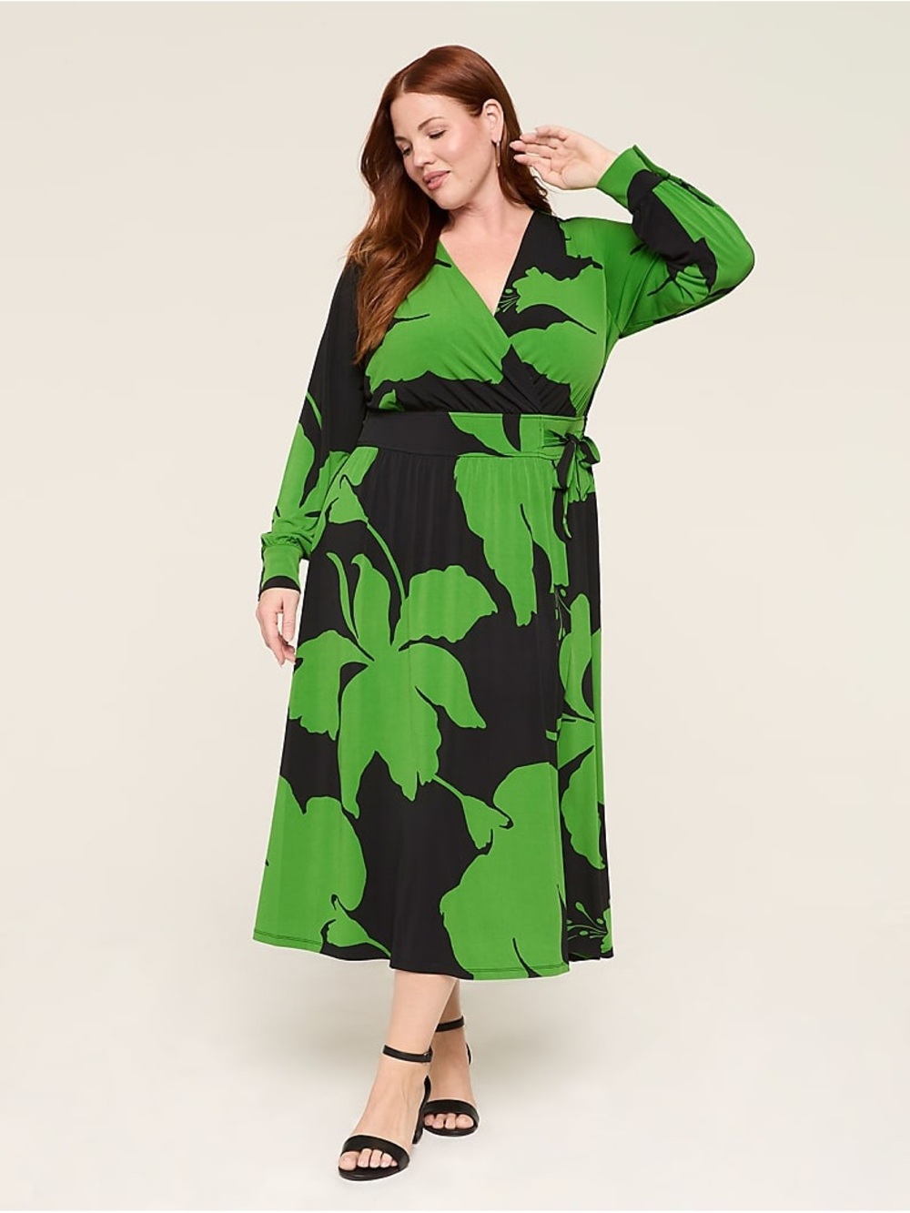 NWT Faux-Wrap Wide-Waistband Jersey Midi Dress Lane Bryant
